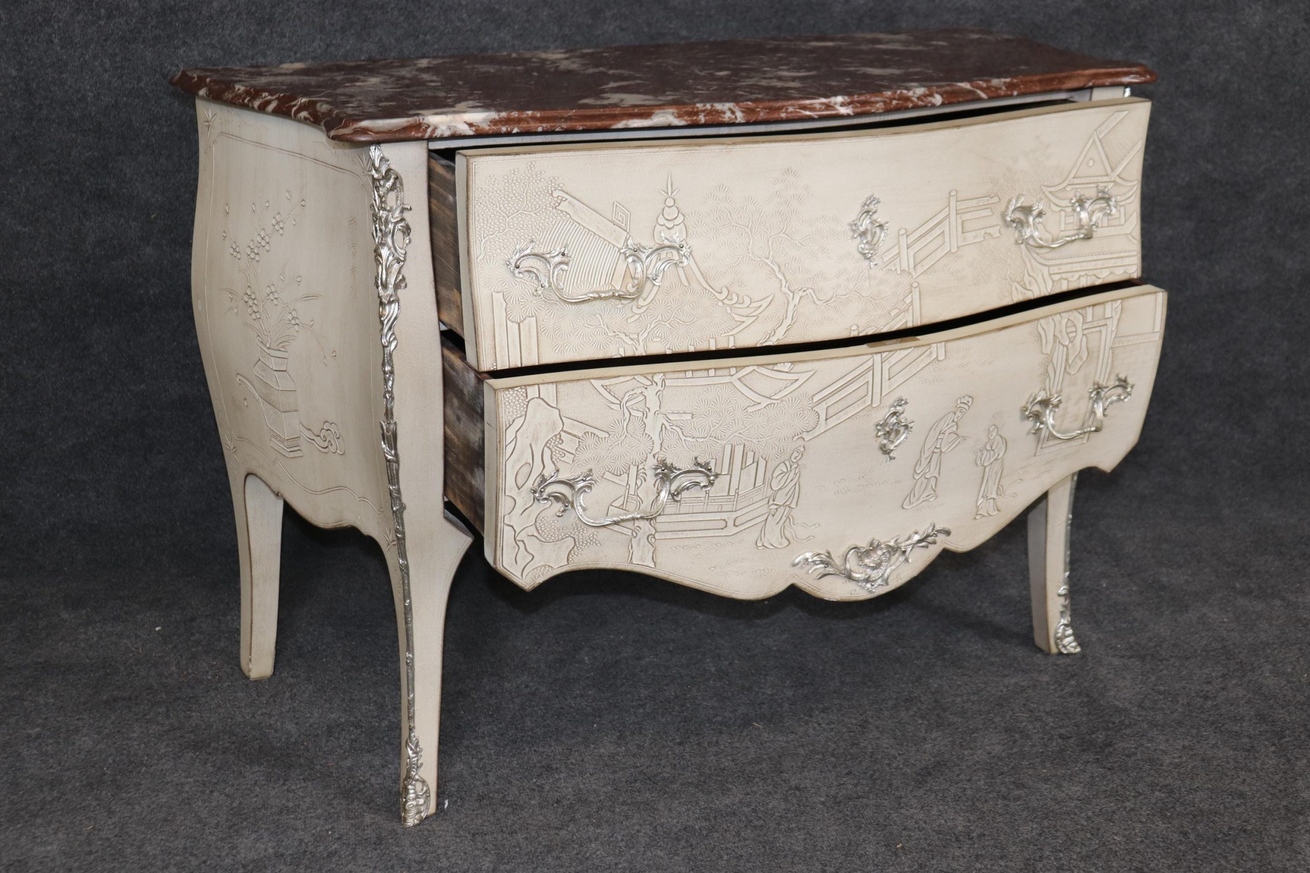 Vintage Louis XV Chinoiserie Marble Top Commode - Richard Plumer Design - Image 4