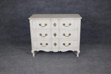 Antique Regency Style Creme Commode: 3-Drawer Chest, Brass Hardware