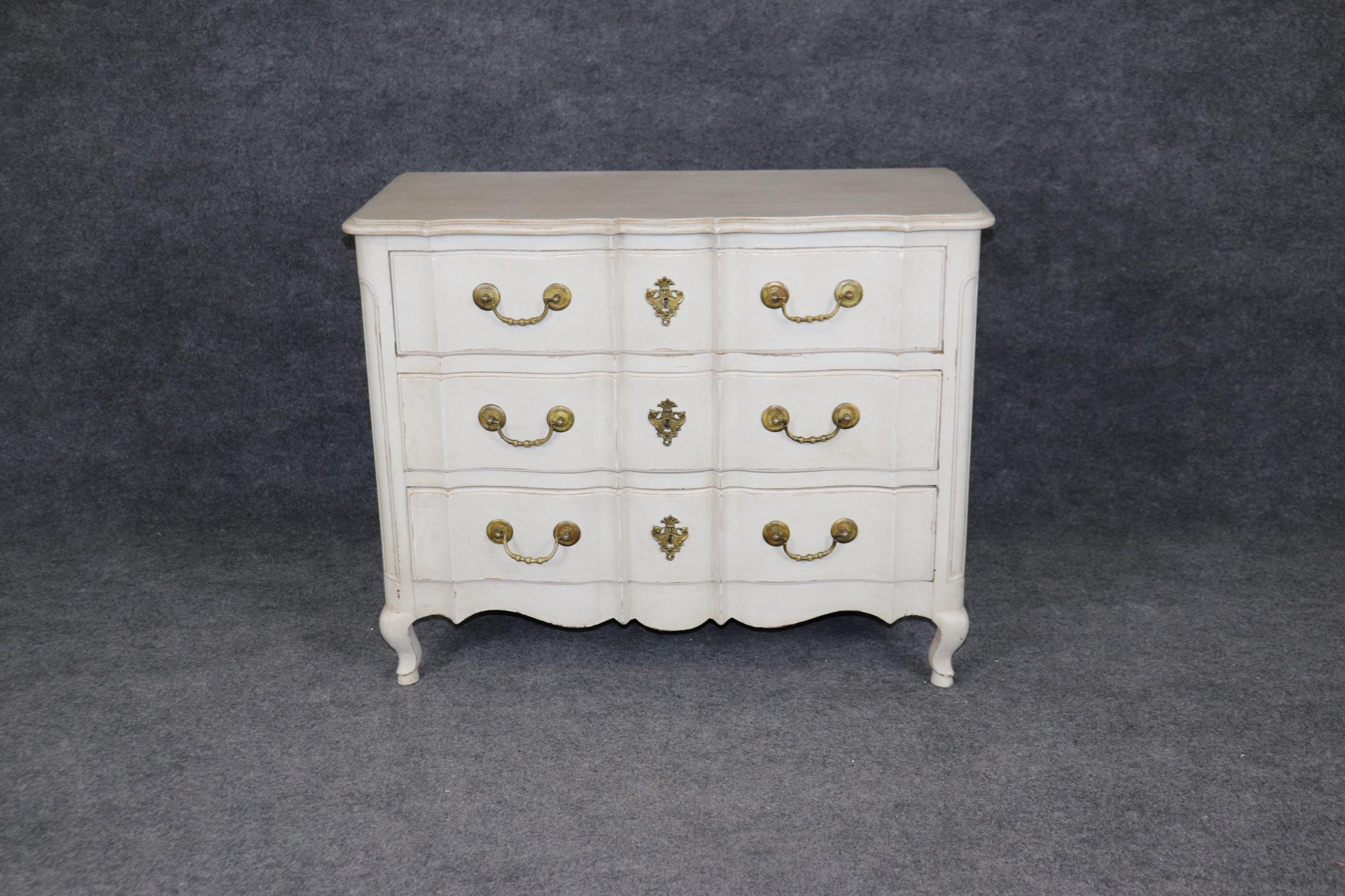 Antique Regency Style Creme Commode: 3-Drawer Chest, Brass Hardware