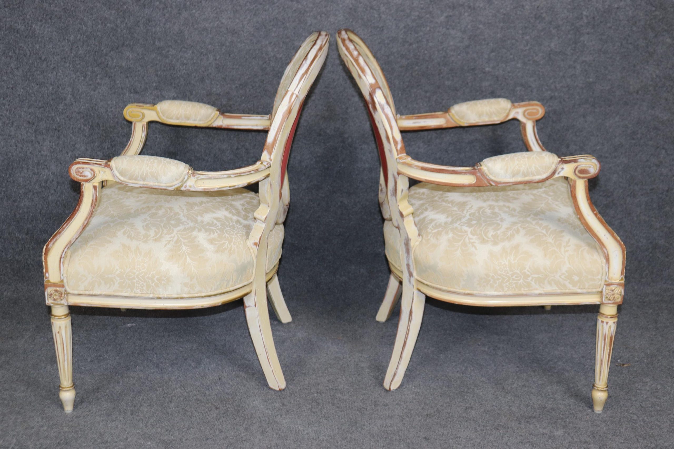 Vintage Louis XVI Style Armchairs: Distressed Paint Accent Chairs - Image 3