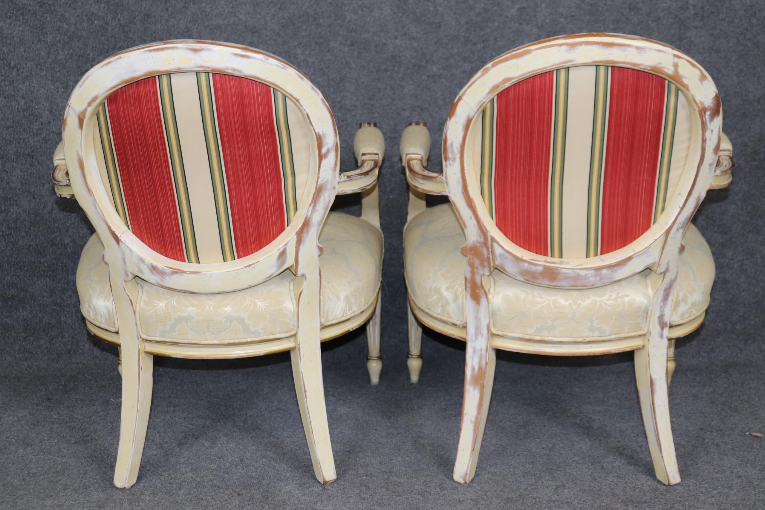 Vintage Louis XVI Style Armchairs: Distressed Paint Accent Chairs - Image 4
