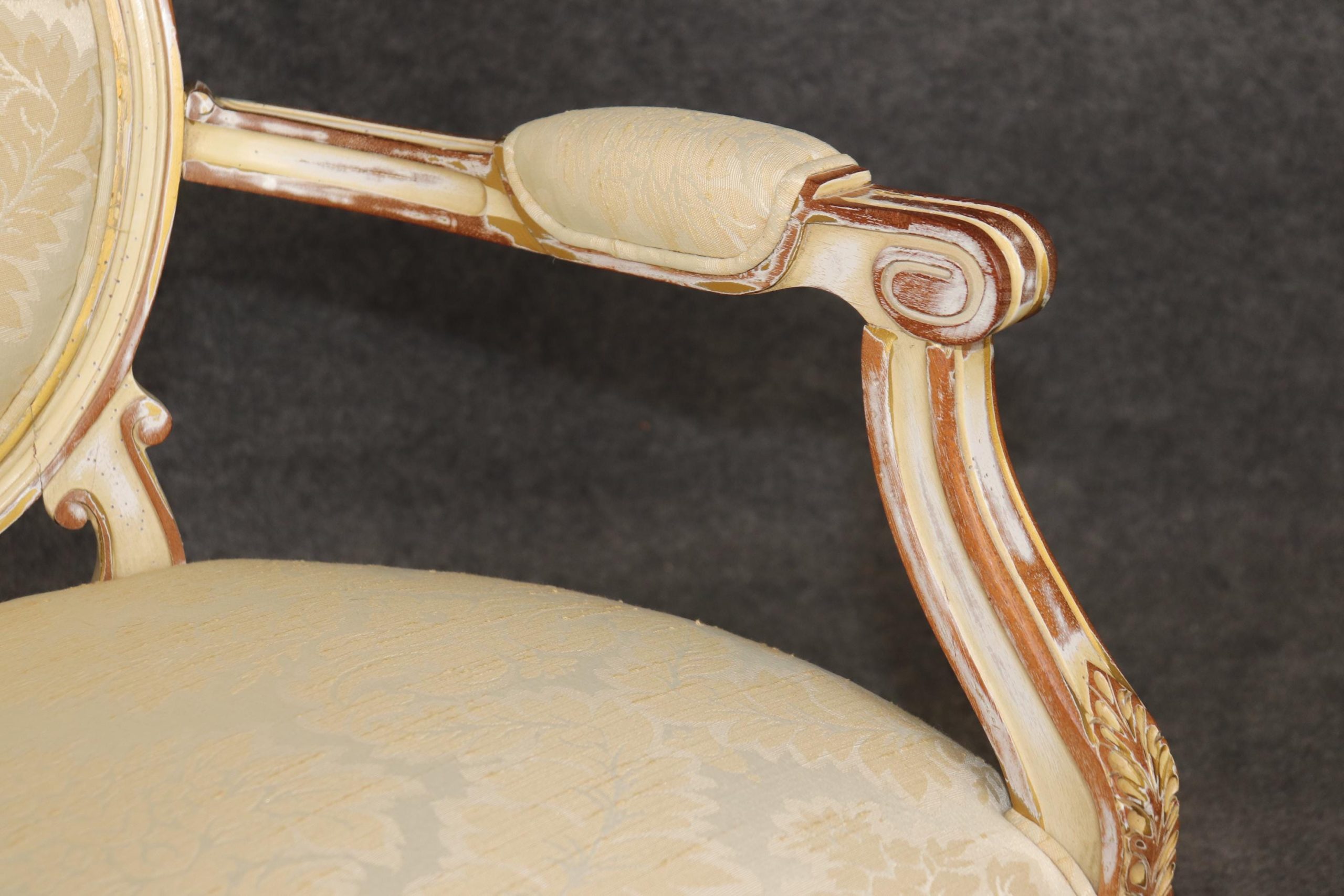 Vintage Louis XVI Style Armchairs: Distressed Paint Accent Chairs - Image 7
