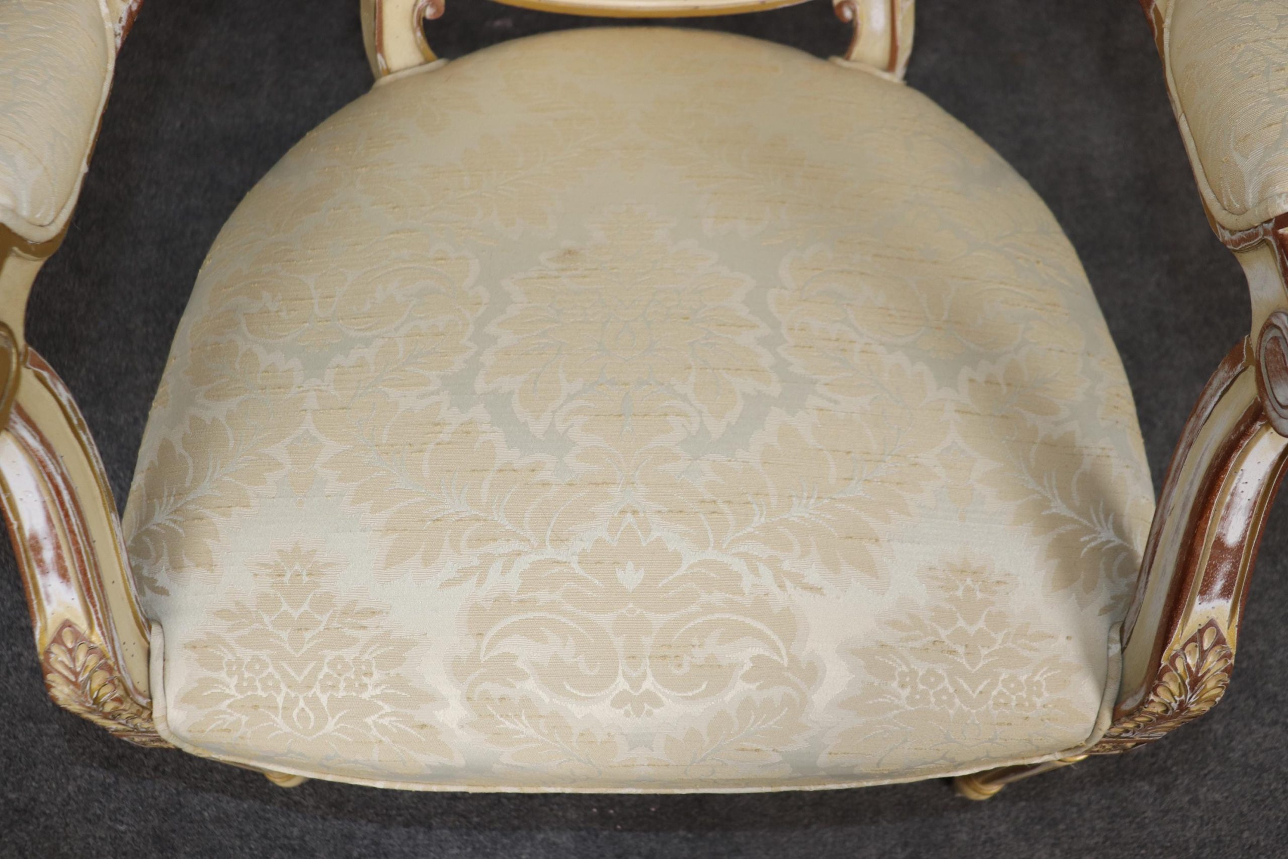 Vintage Louis XVI Style Armchairs: Distressed Paint Accent Chairs - Image 10