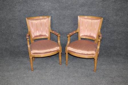 Louis XVI Style Armchairs: Vintage Upholstered Accent Chairs, Pair