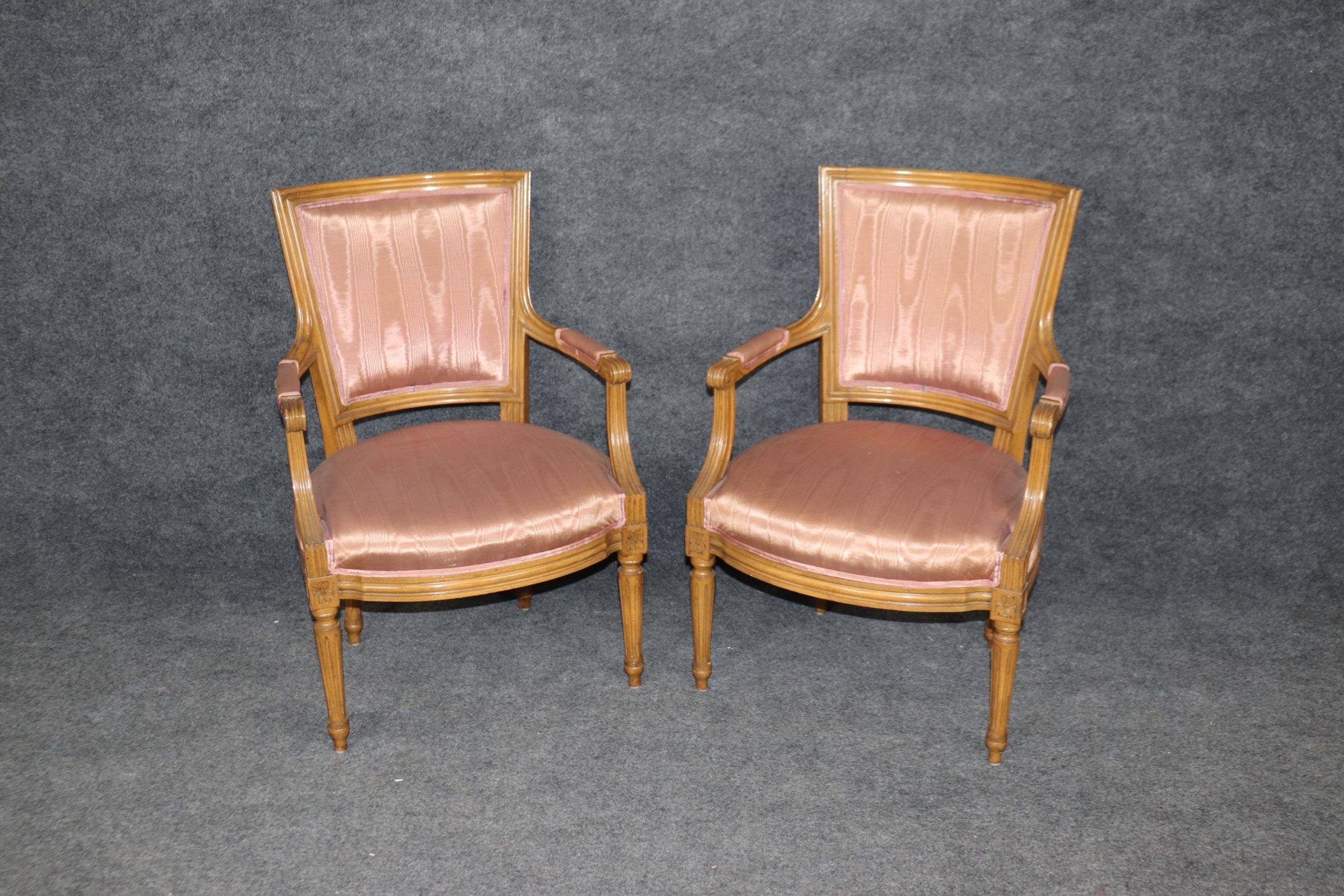 Louis XVI Style Armchairs: Vintage Upholstered Accent Chairs, Pair