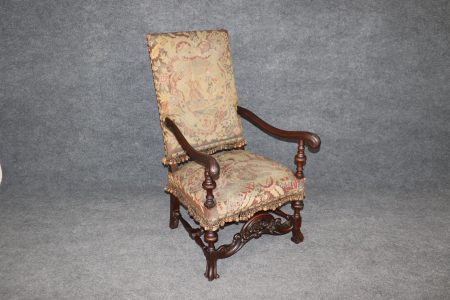 Antique Italian Needlepoint Throne Chair - 19th Century Carved Armchair