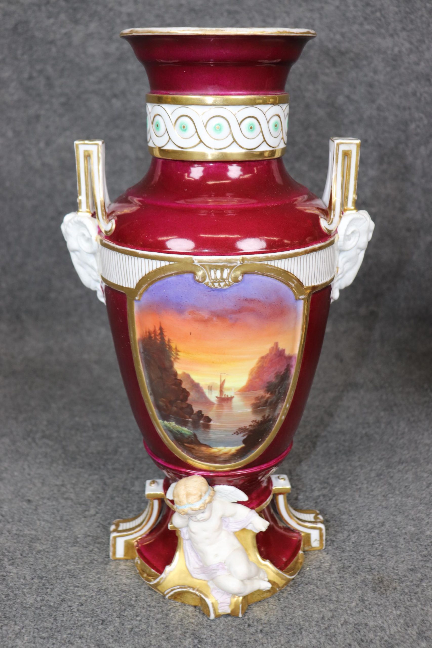 Antique French Old Paris Porcelain Urns: Louis XVI Style Cherub Vases - Image 5