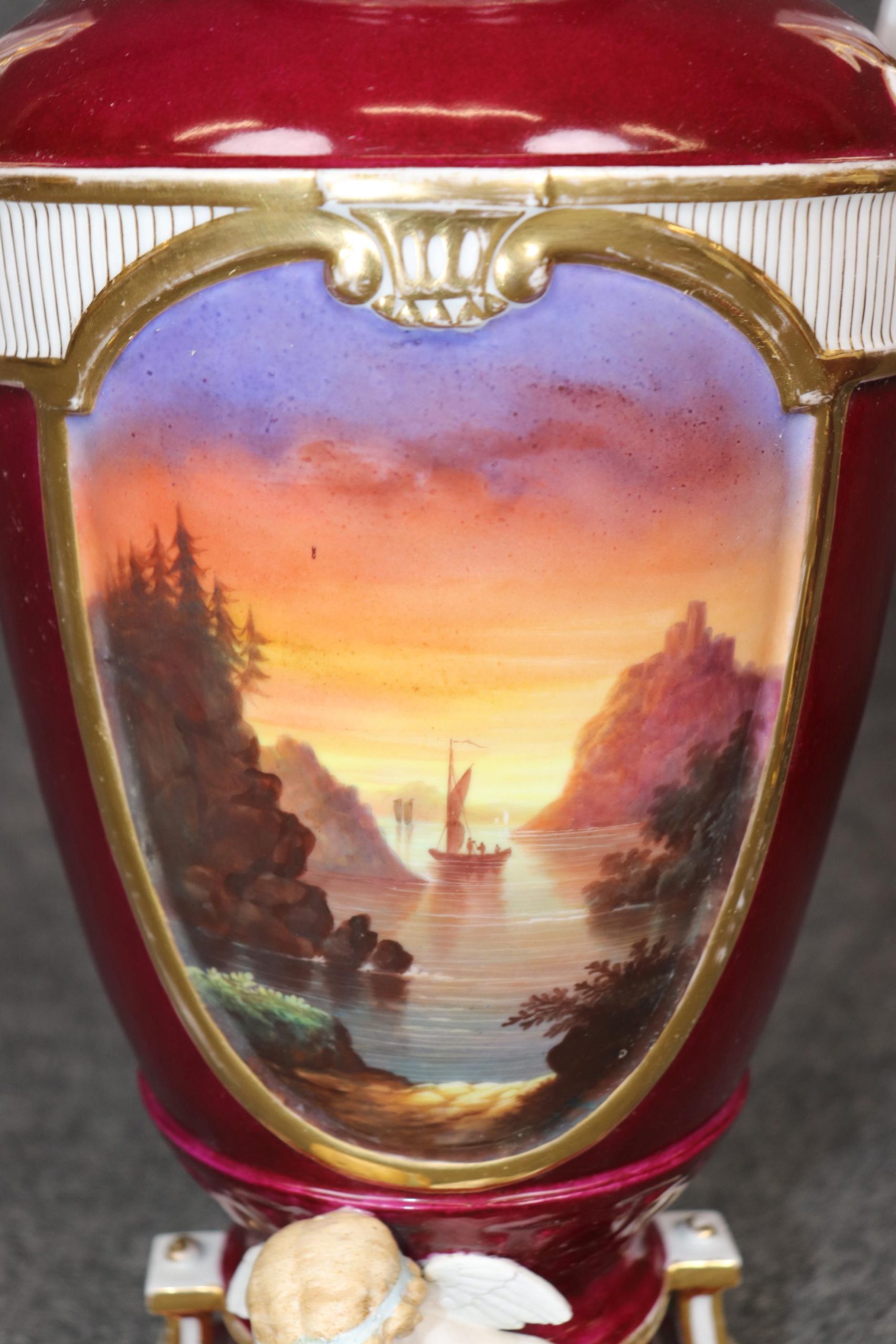 Antique French Old Paris Porcelain Urns: Louis XVI Style Cherub Vases - Image 7