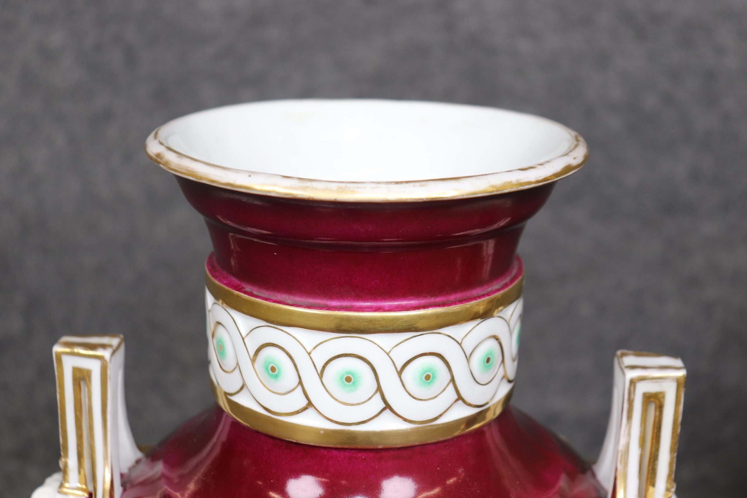 Antique French Old Paris Porcelain Urns: Louis XVI Style Cherub Vases - Image 8