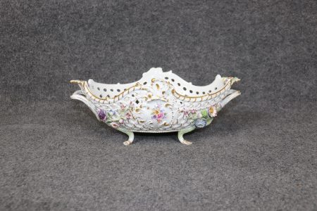 Antique Meissen Porcelain Footed Centerpiece: German Floral Bowl
