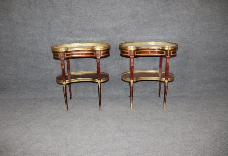 Antique French Louis XV Marble Top End Tables: Mahogany Pair