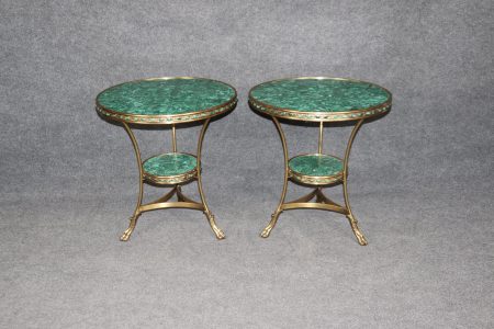 Vintage French Directoire Malachite Gueridon Tables: Two-Tier Accent Tables