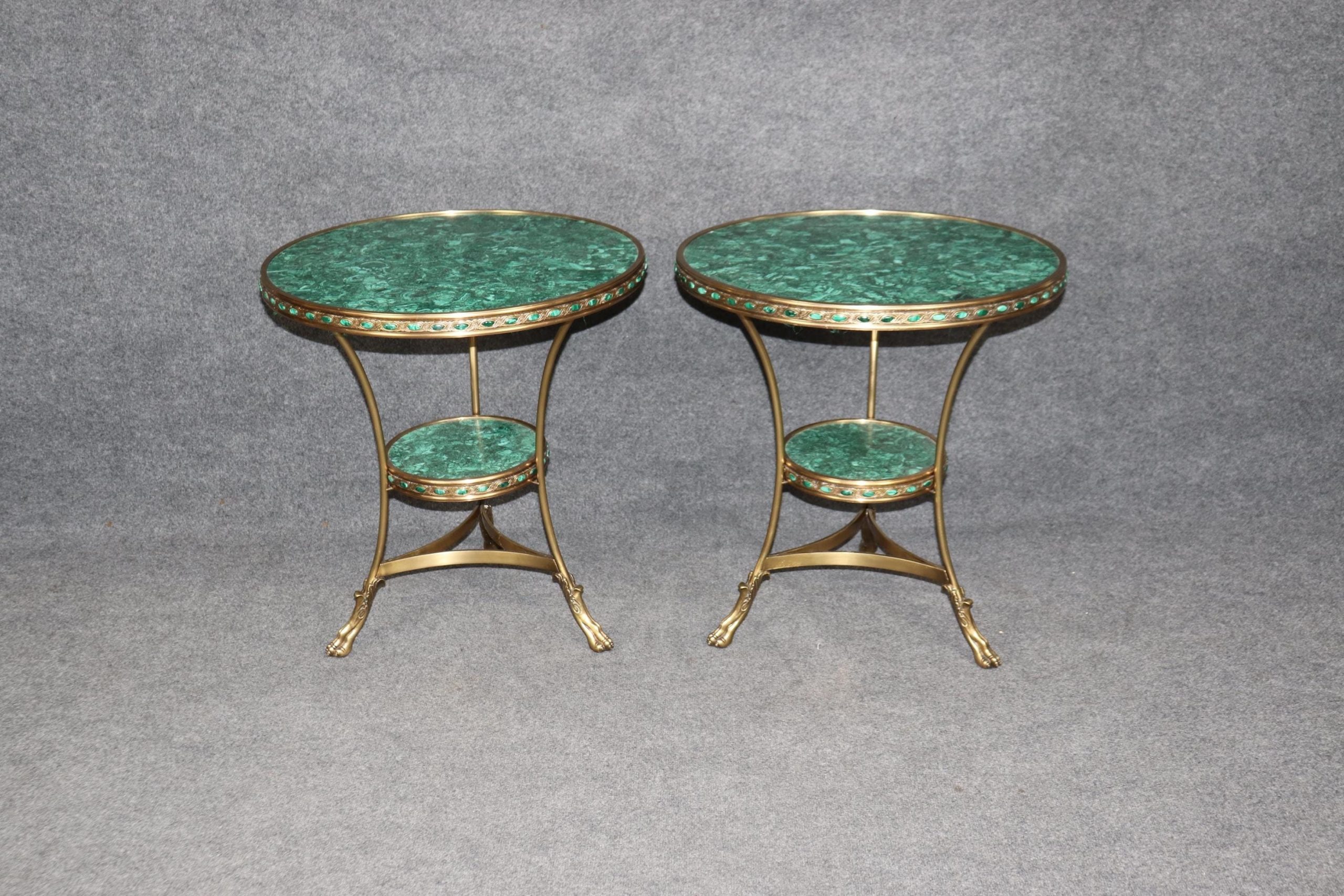 Vintage French Directoire Malachite Gueridon Tables: Two-Tier Accent Tables