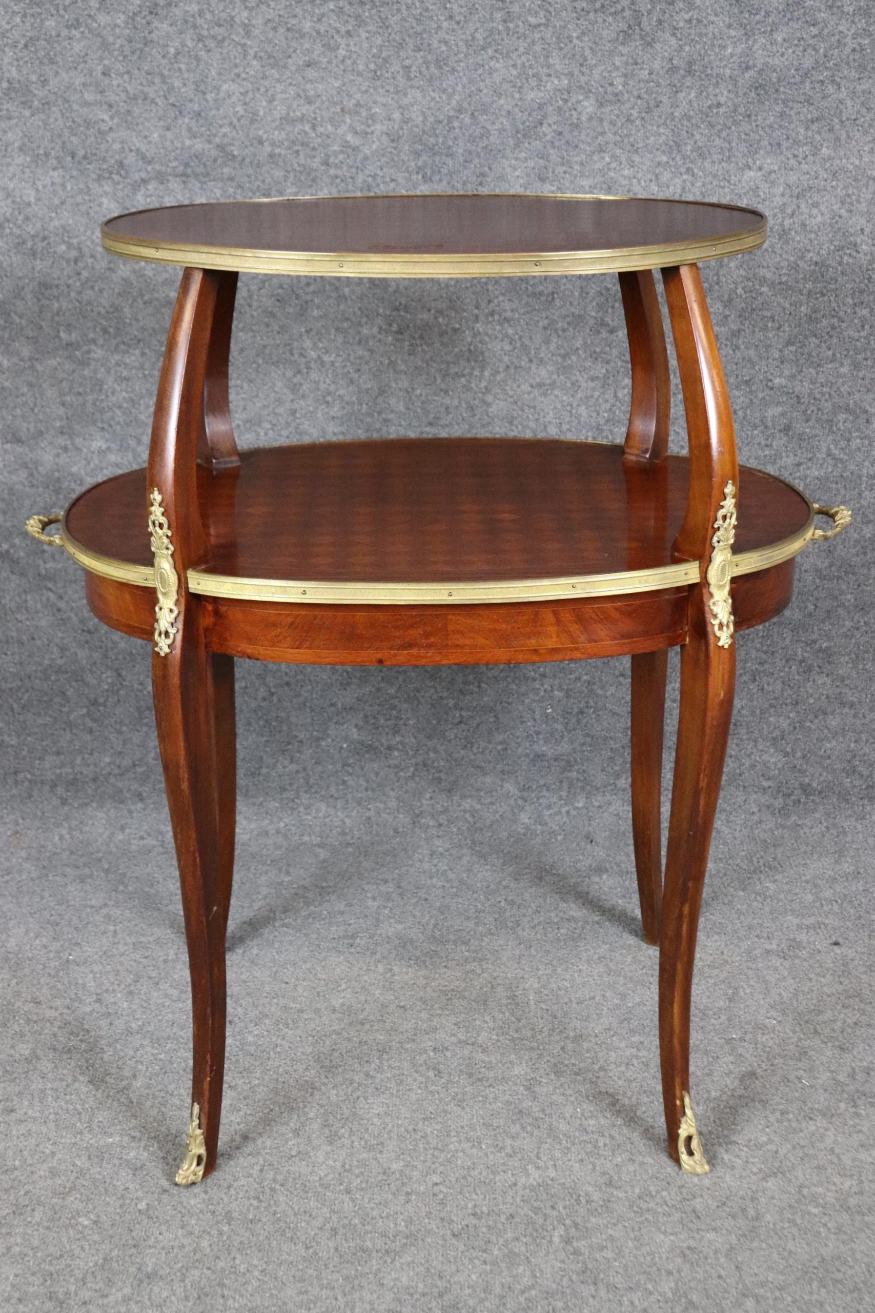 Vintage French Louis XV Style Inlaid Two Tier Dessert Table - Image 2