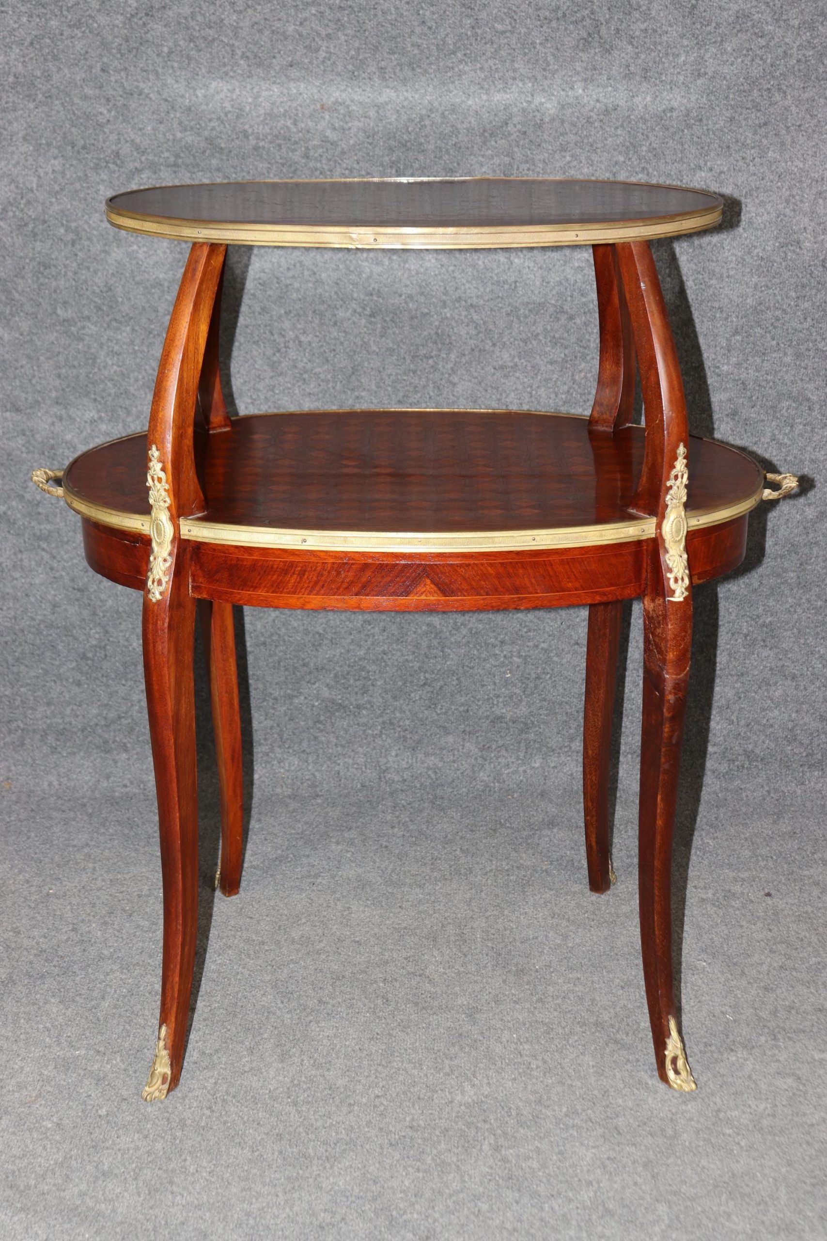 Vintage French Louis XV Style Inlaid Two Tier Dessert Table - Image 4