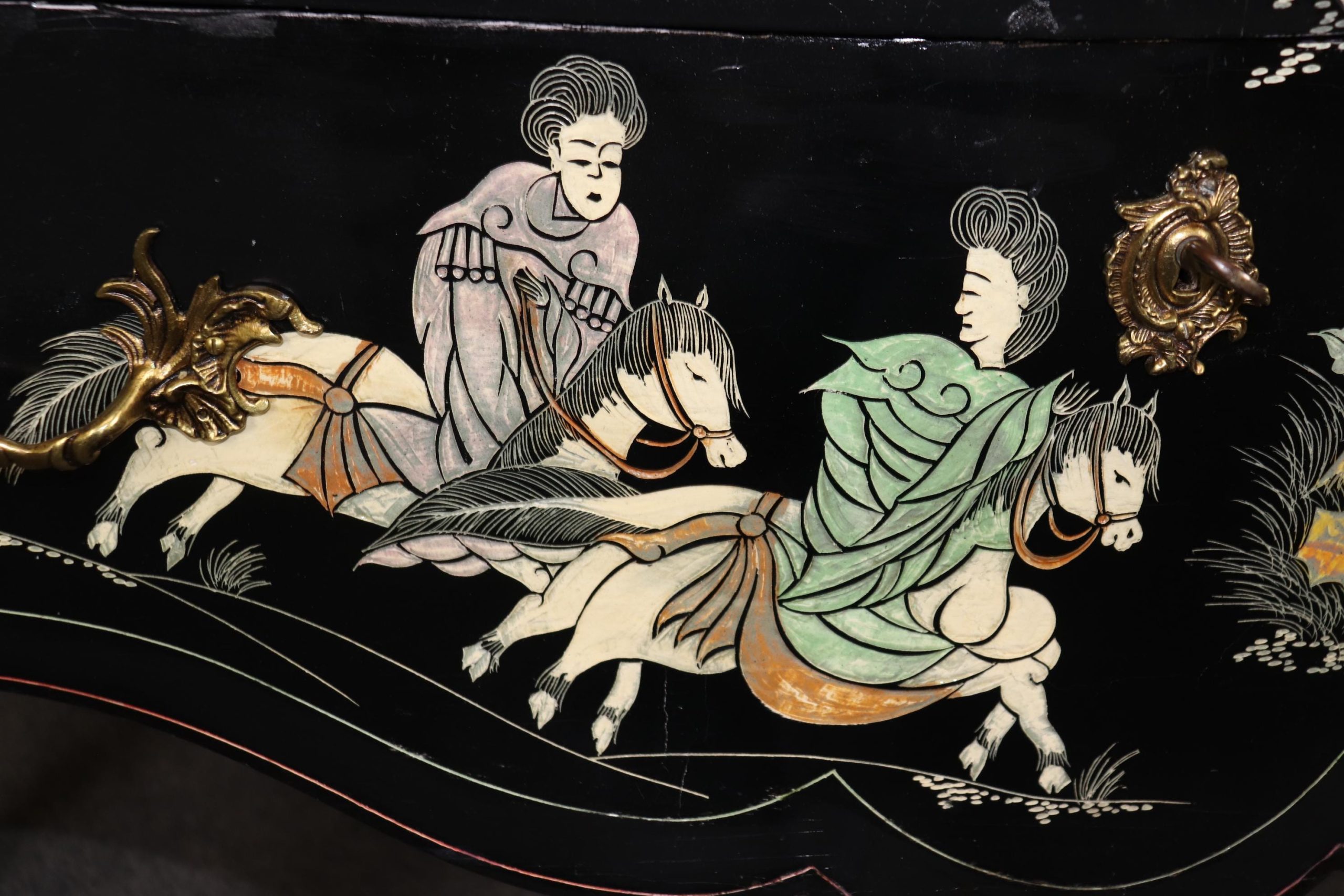 Vintage Louis XV Chinoiserie Commode: Ebonized Marble Top Dresser - Image 8