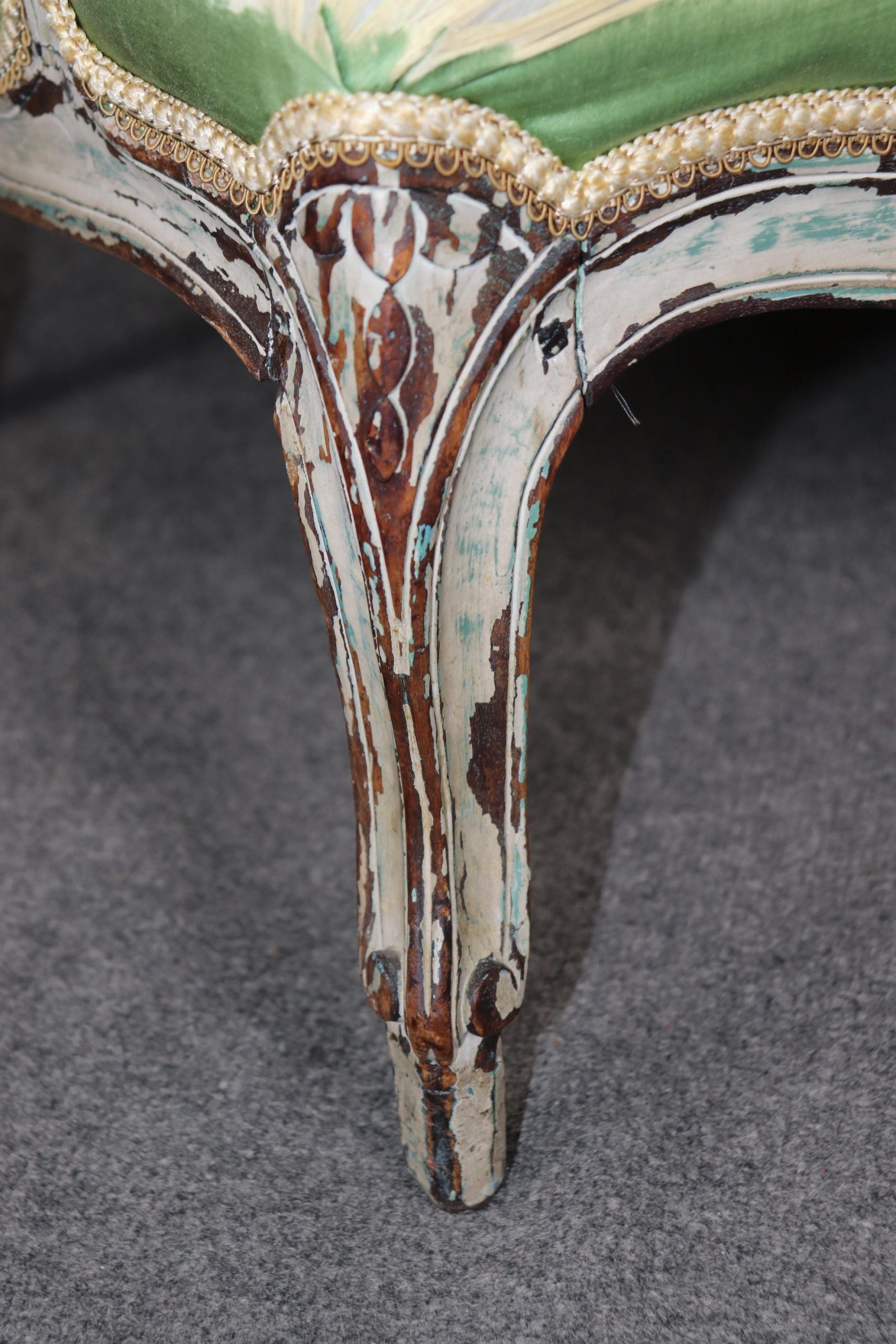 Antique French Louis XV Bergere Chairs: Distressed Paint, 1740-1760 - Image 6