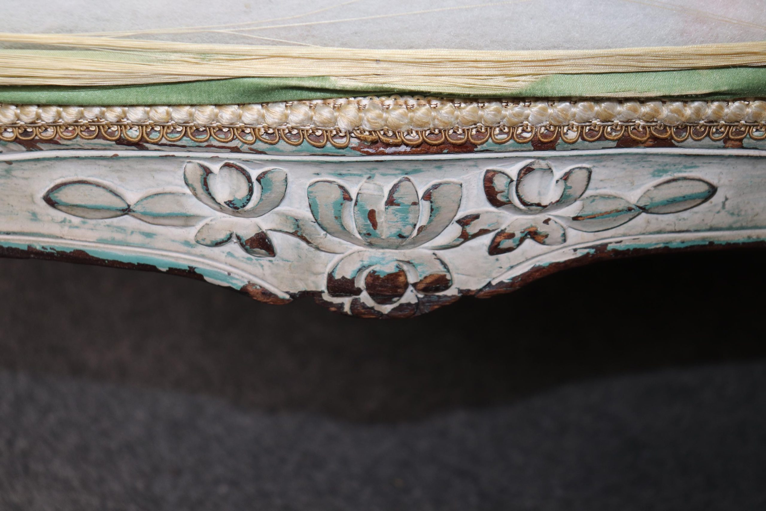 Antique French Louis XV Bergere Chairs: Distressed Paint, 1740-1760 - Image 8