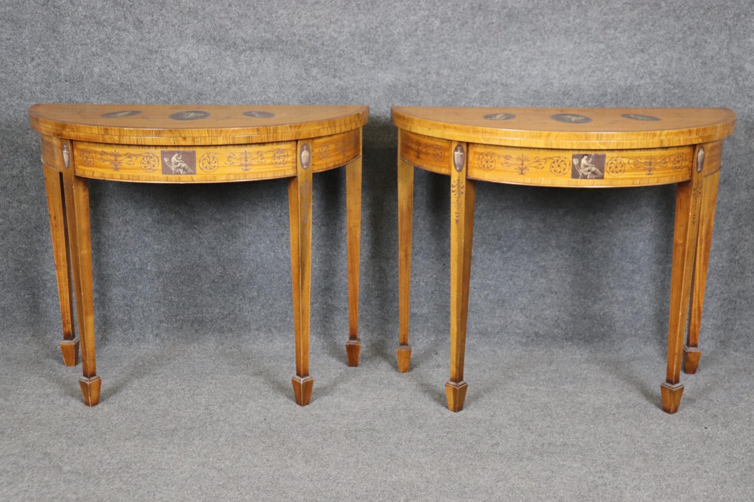 1920s Adams Style Demilune Flip Top Tables: Painted Accent Console Pair - Image 2
