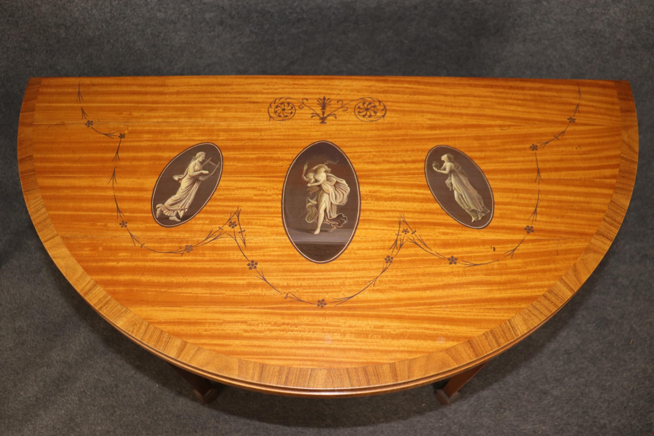 1920s Adams Style Demilune Flip Top Tables: Painted Accent Console Pair - Image 5