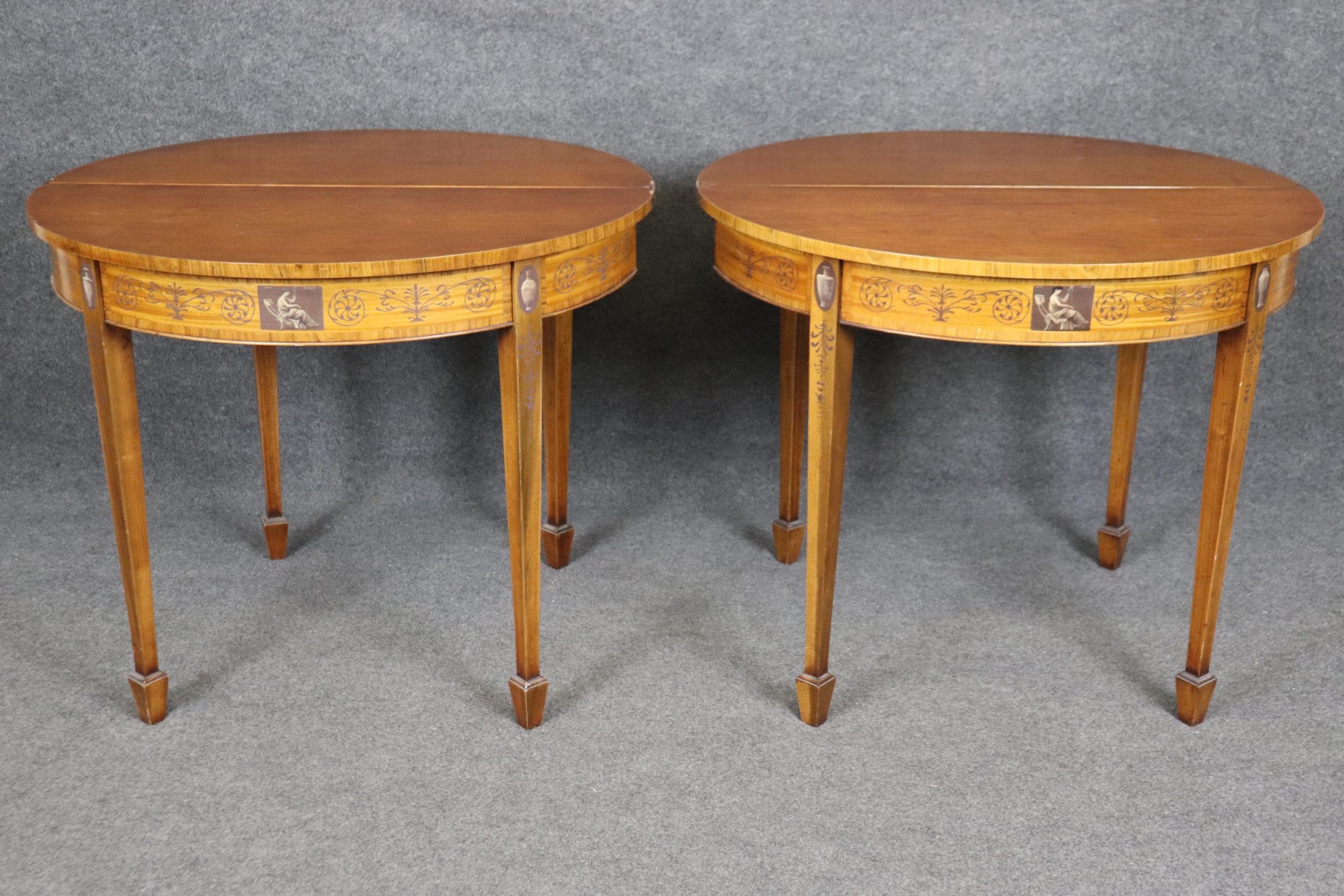 1920s Adams Style Demilune Flip Top Tables: Painted Accent Console Pair - Image 6