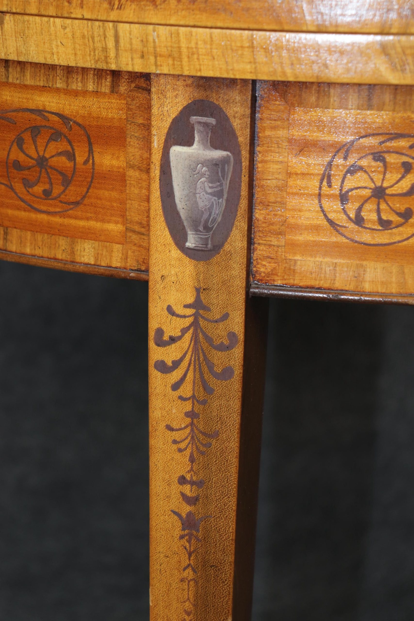 1920s Adams Style Demilune Flip Top Tables: Painted Accent Console Pair - Image 8