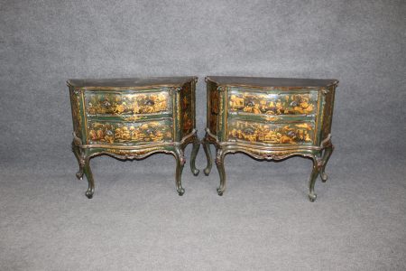 Antique 18th Century Italian Chinoiserie Commodes Pair: Faux Marble Top Dressers