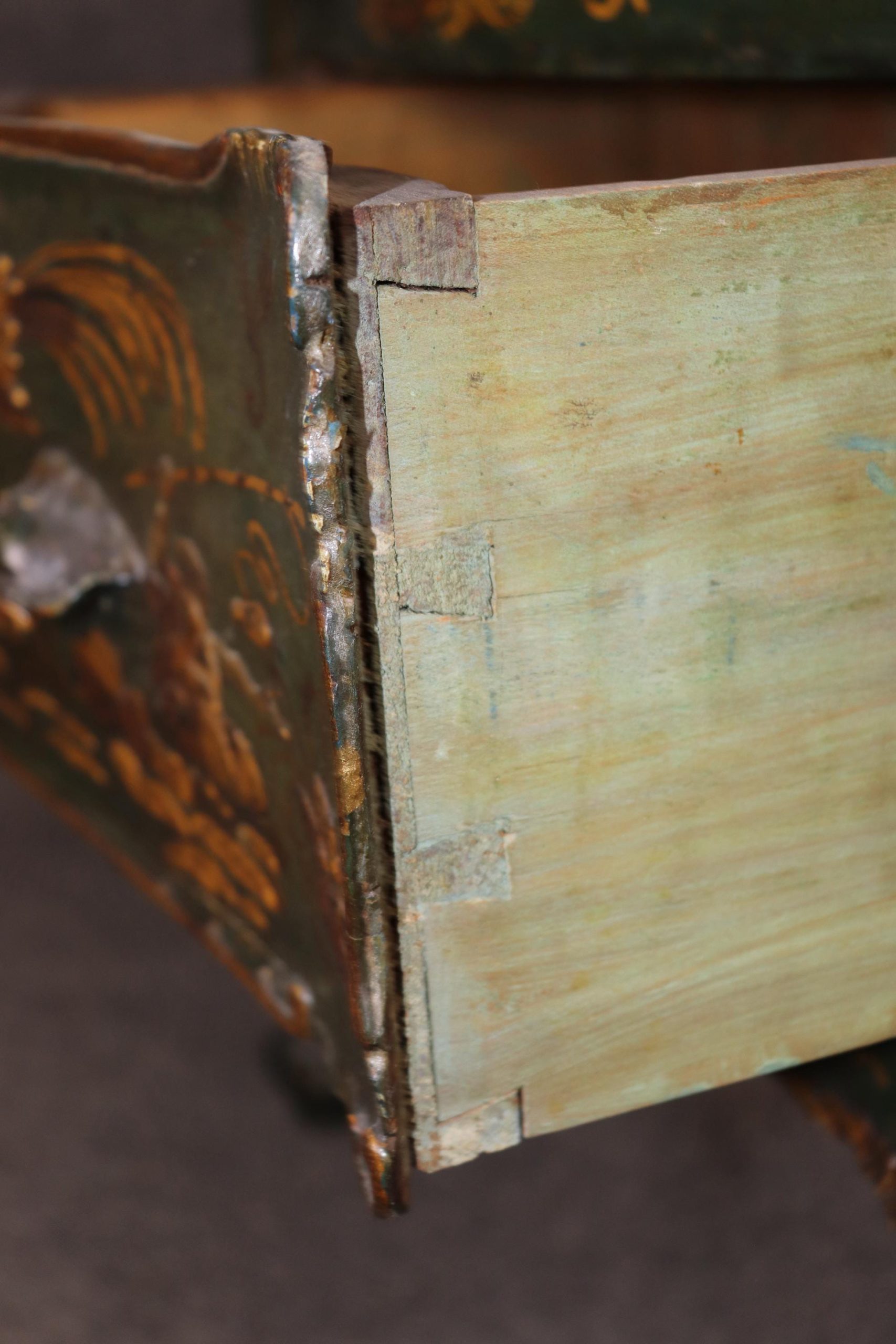 Antique 18th Century Italian Chinoiserie Commodes Pair: Faux Marble Top Dressers - Image 9