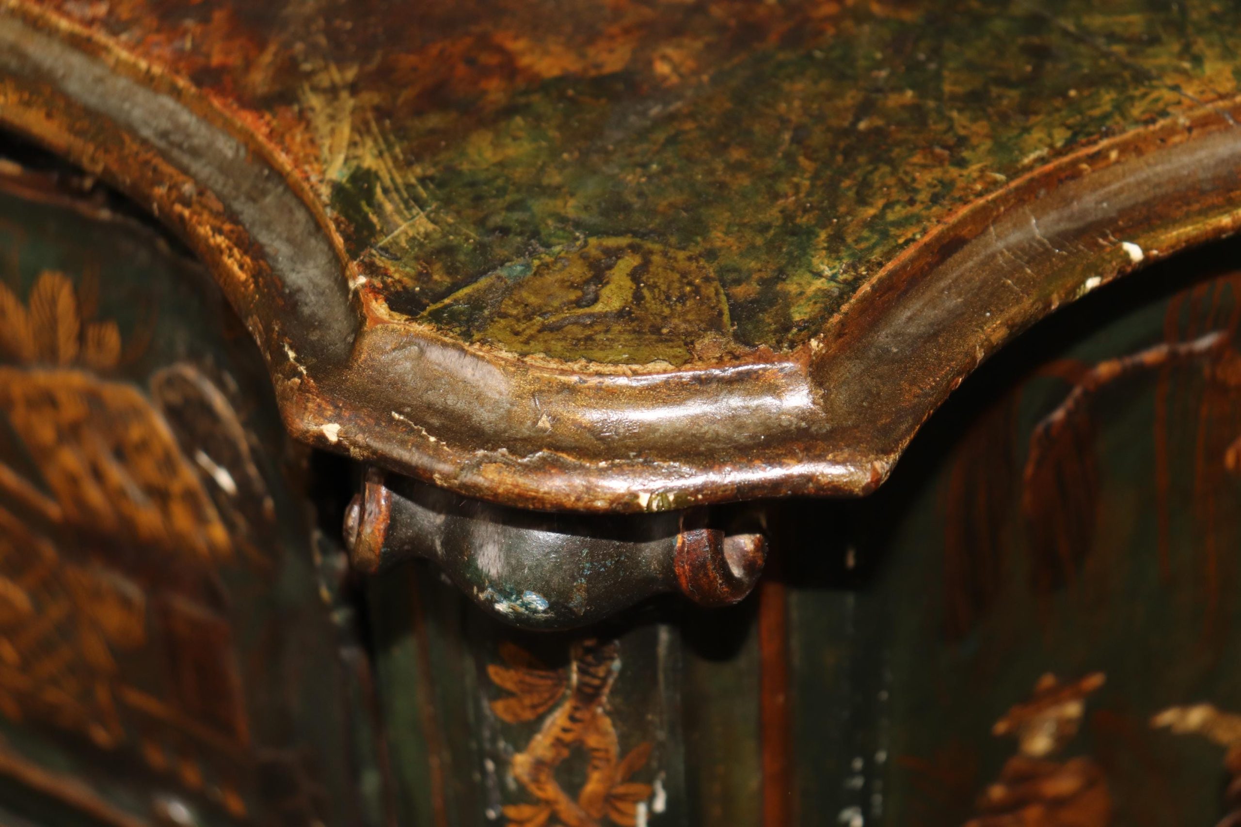 Antique 18th Century Italian Chinoiserie Commodes Pair: Faux Marble Top Dressers - Image 10