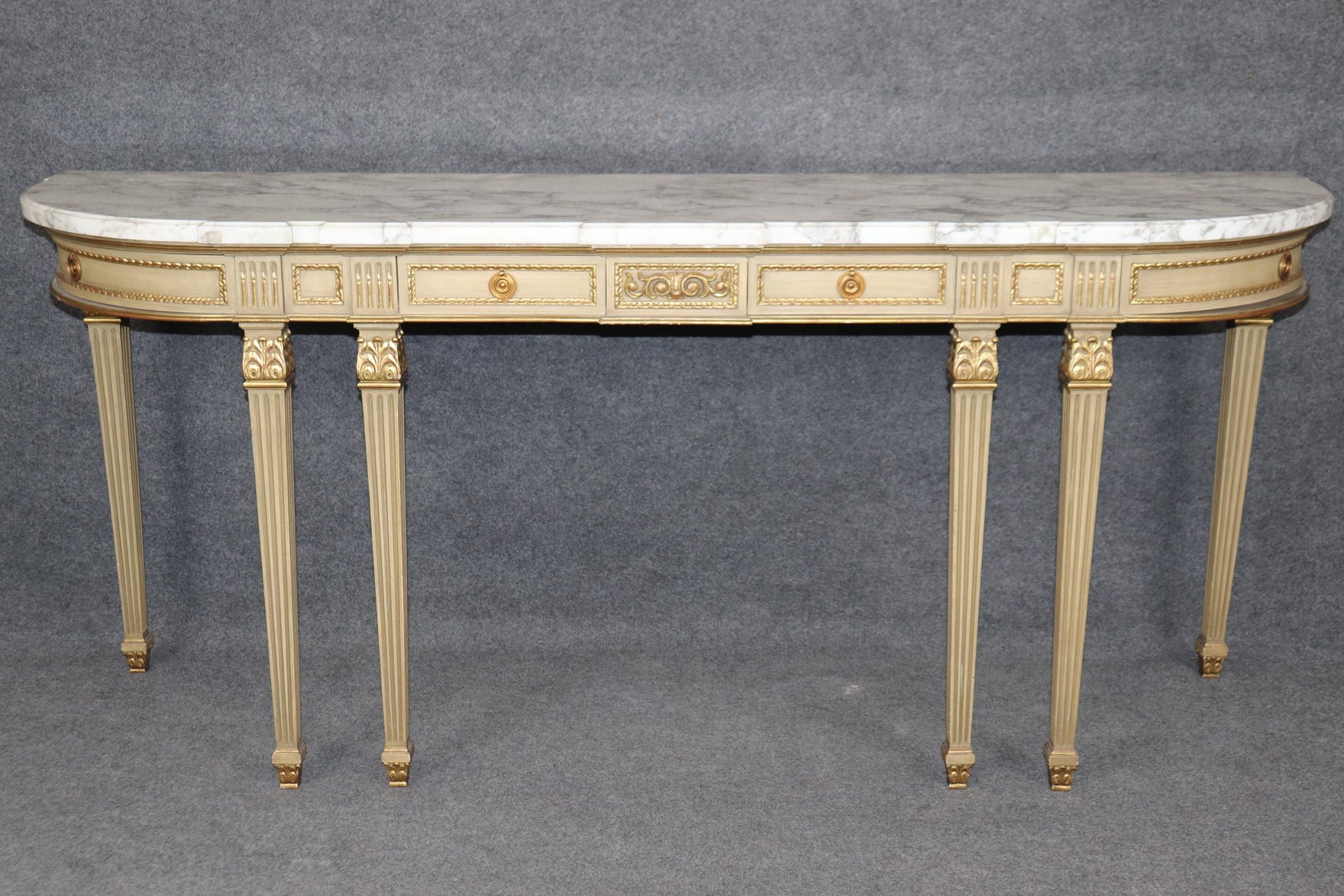 French Louis XVI Style Marble Top Console Table Attributed to Jansen Paris - Image 2
