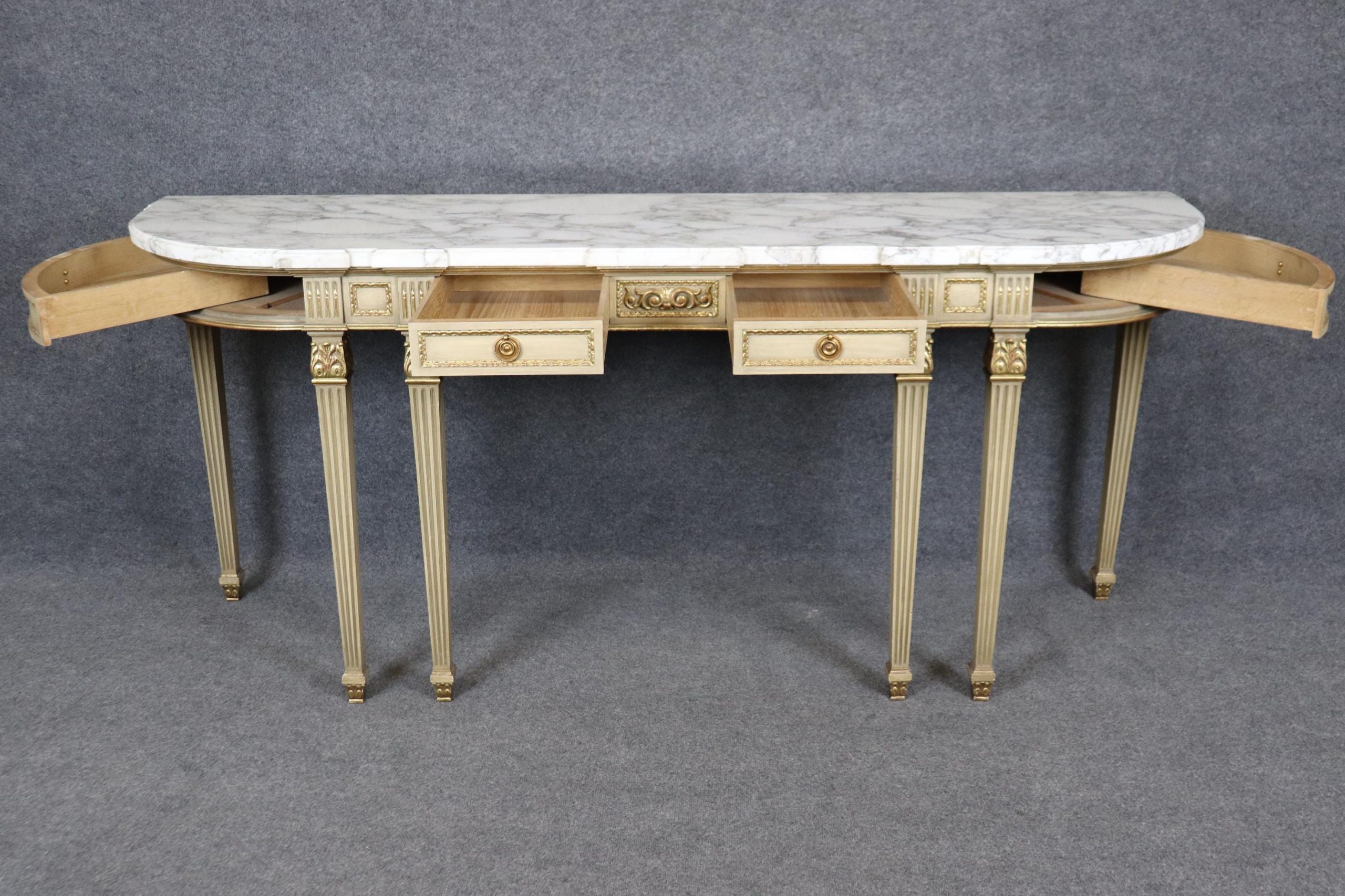 French Louis XVI Style Marble Top Console Table Attributed to Jansen Paris - Image 9
