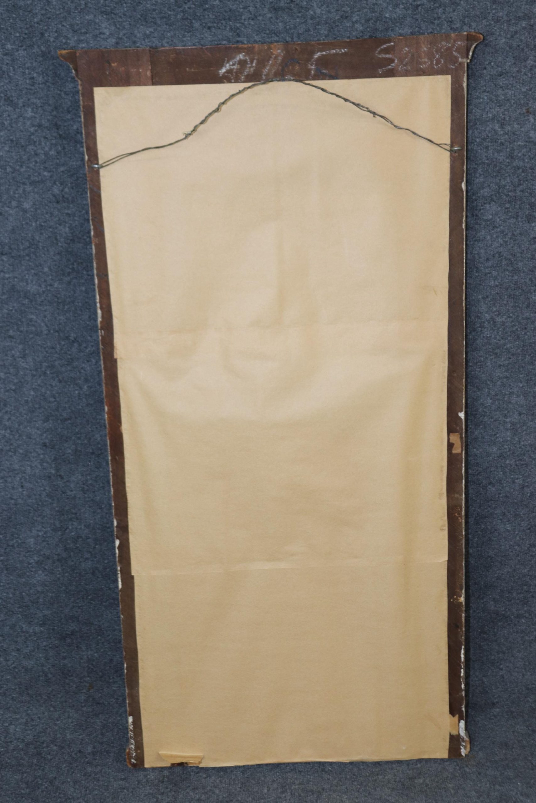 Antique Louis XVI Style Trumeau Mirror: Creme Painted, Inset Oil Painting - Image 3