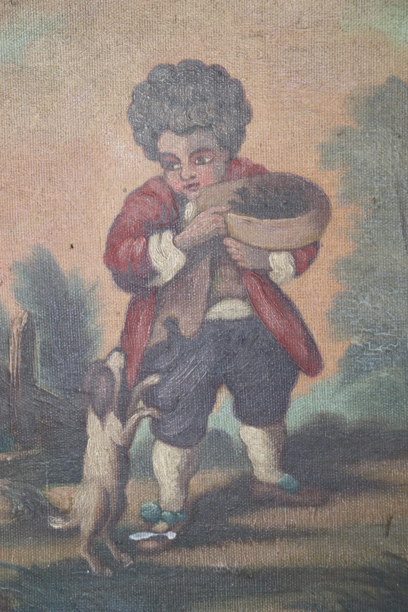 Antique Louis XVI Style Trumeau Mirror: Creme Painted, Inset Oil Painting - Image 8