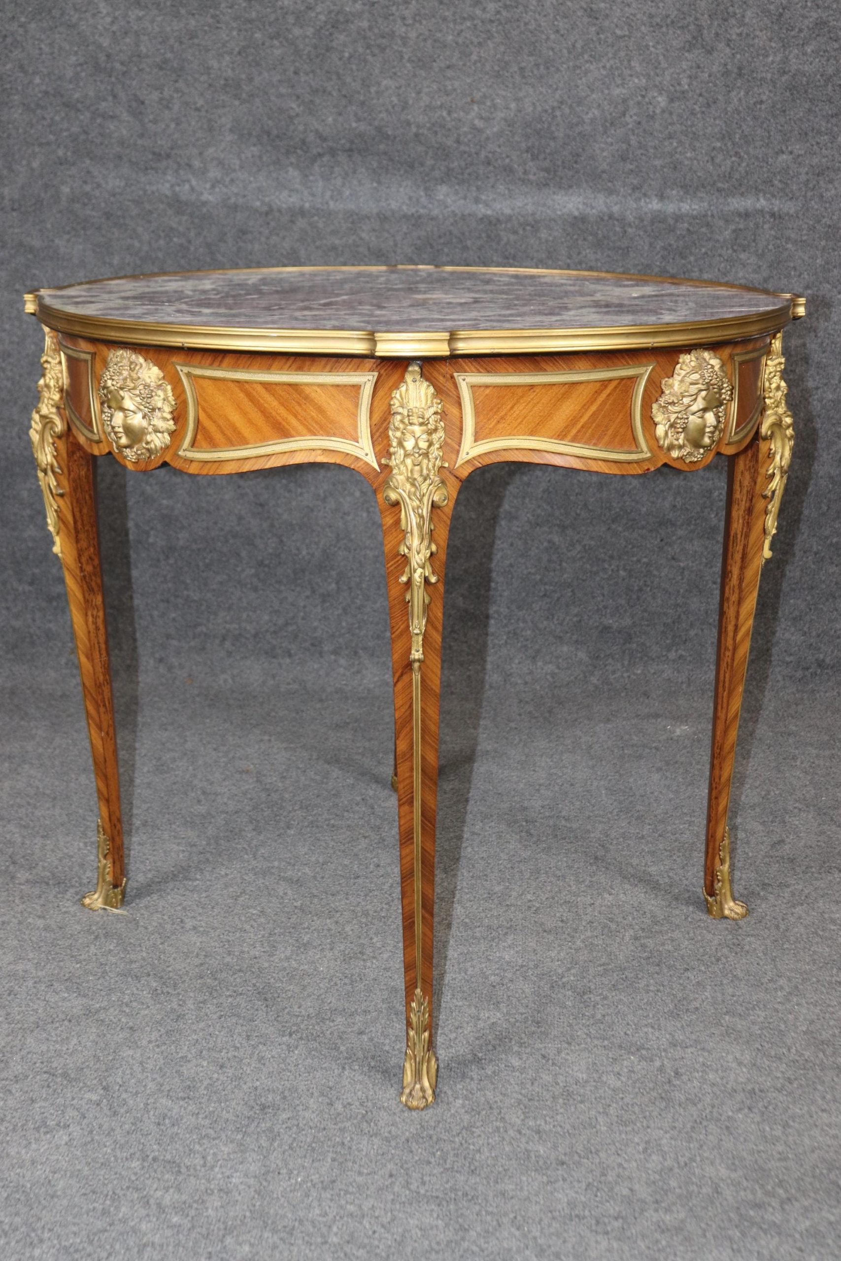 Antique French Marble Top Accent Table: Bronze Ormolu Edouard Millet Style - Image 3