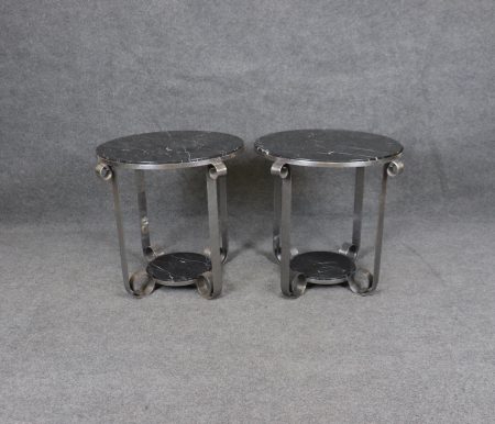Vintage French Art Deco Marble Top End Tables: Pair of Accent Tables