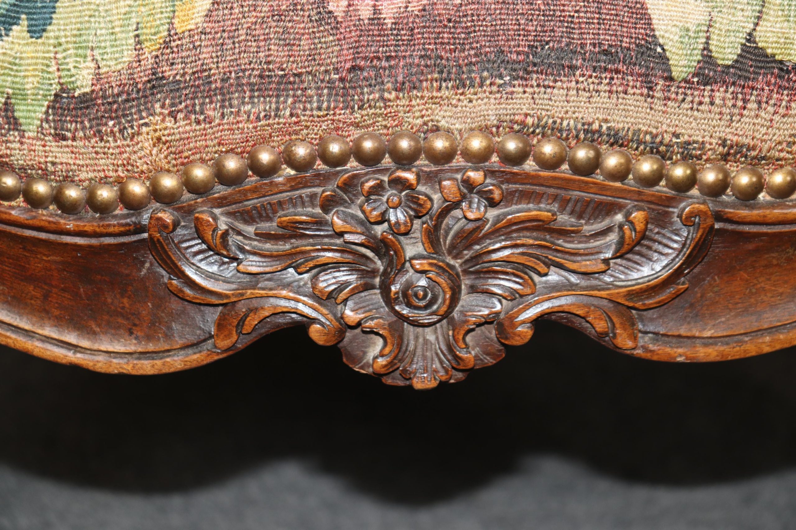 Antique French Louis XV Armchairs: Aubusson Floral Upholstery, Pair - Image 7