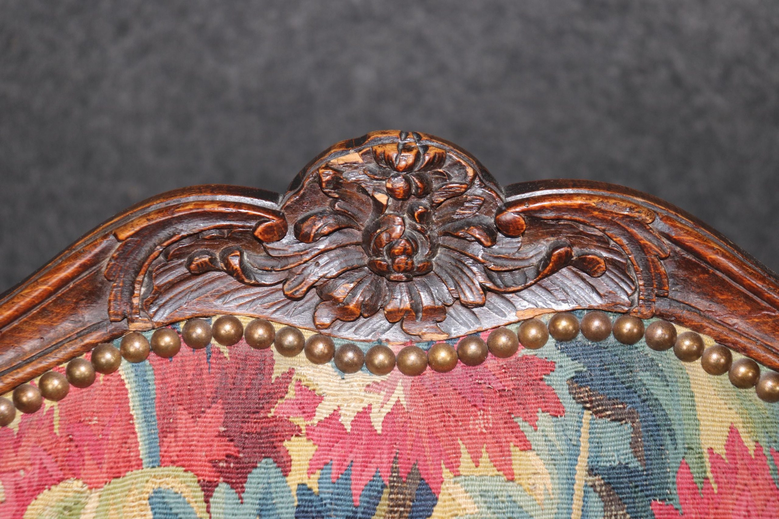 Antique French Louis XV Armchairs: Aubusson Floral Upholstery, Pair - Image 10