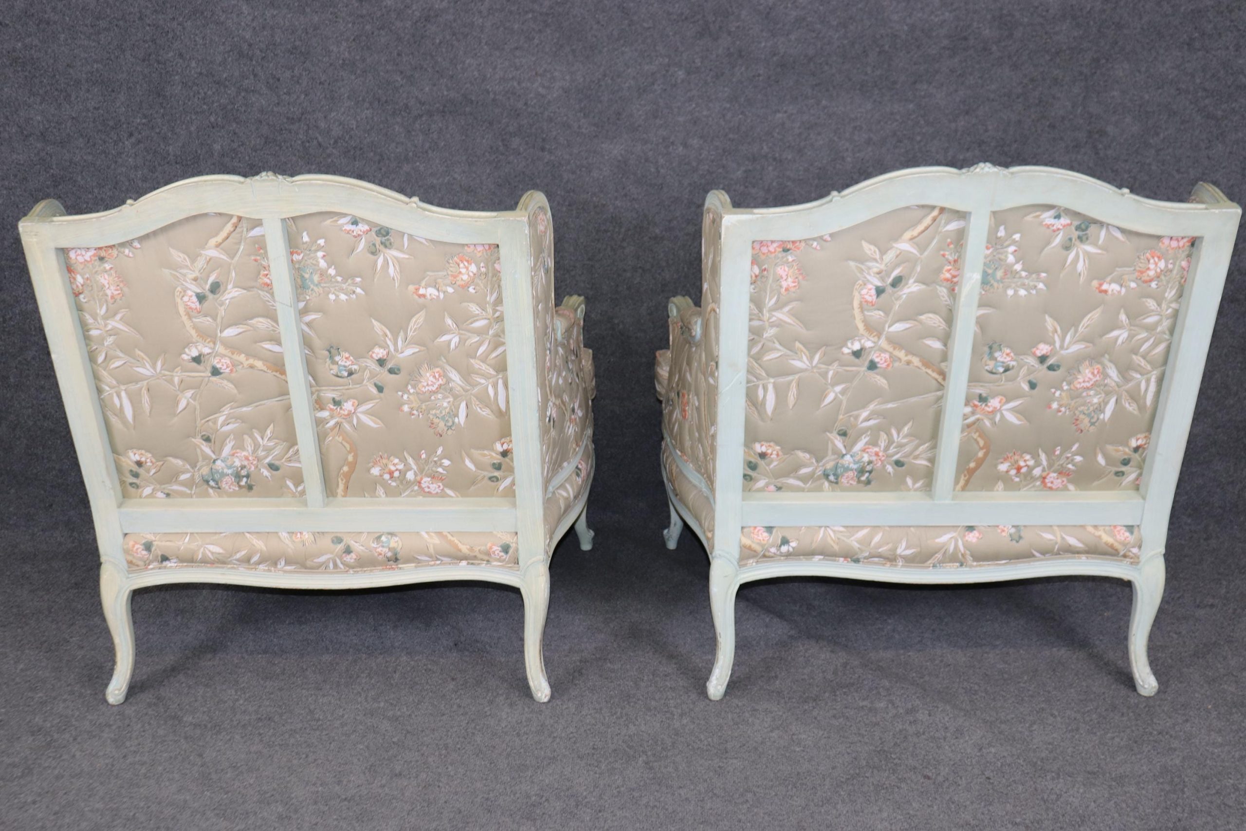 Vintage Louis XV Style Wingback Chairs: Floral Bergere Armchairs, Pair - Image 4