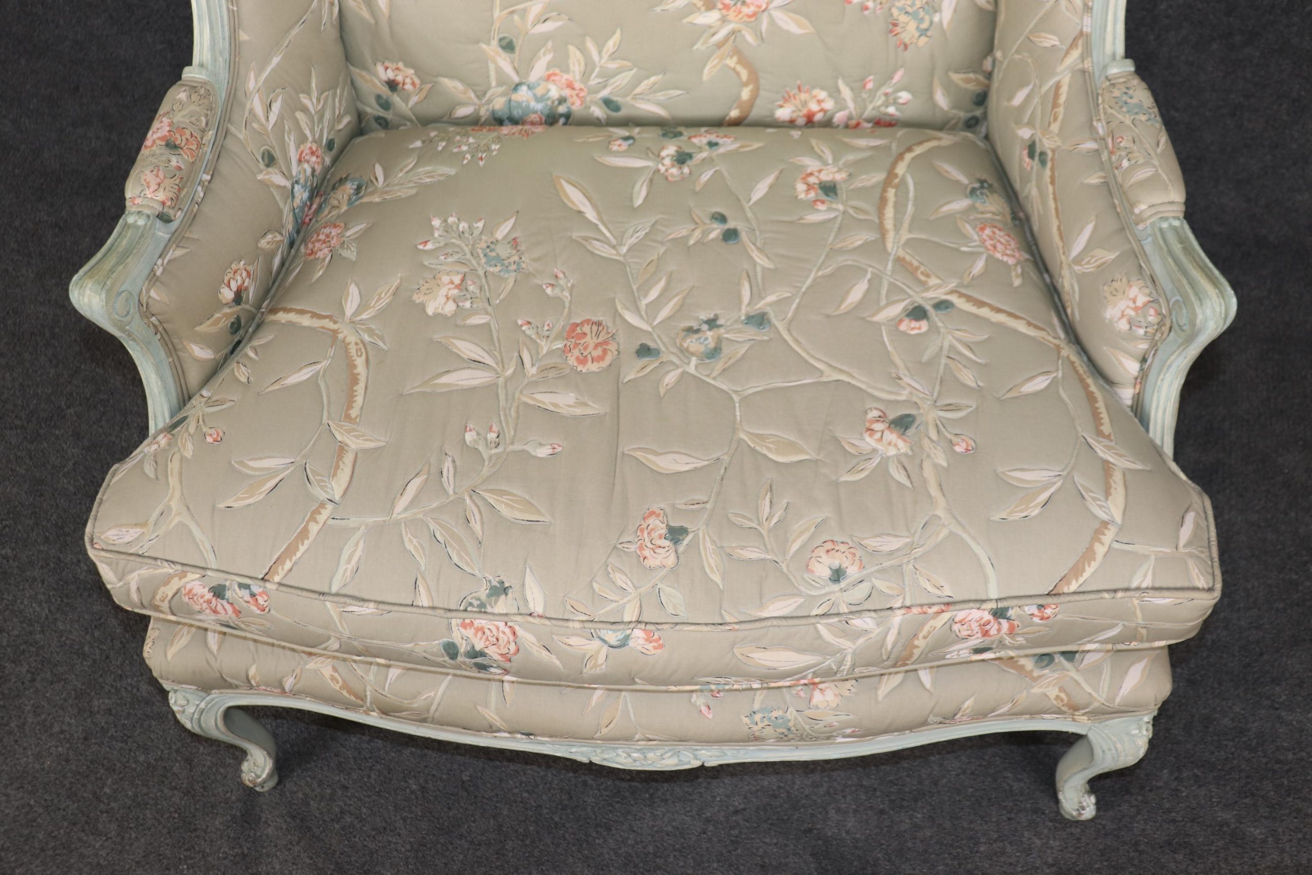 Vintage Louis XV Style Wingback Chairs: Floral Bergere Armchairs, Pair - Image 10