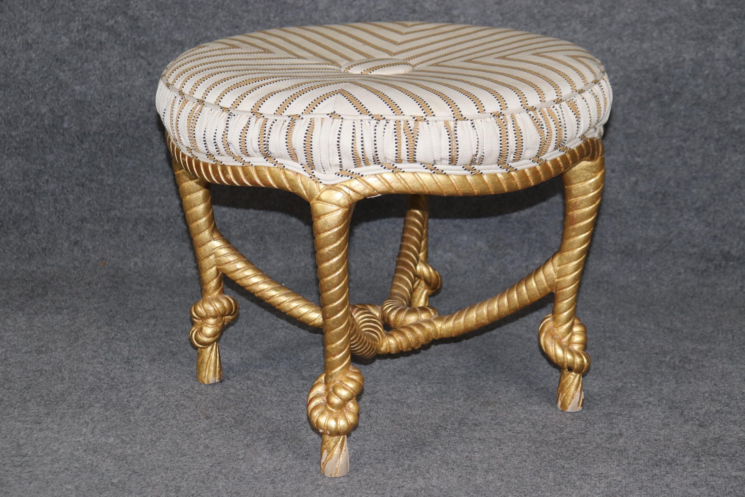 Mid Century Italian Gold Gilt Rope Twist Ottoman Bench - Image 4