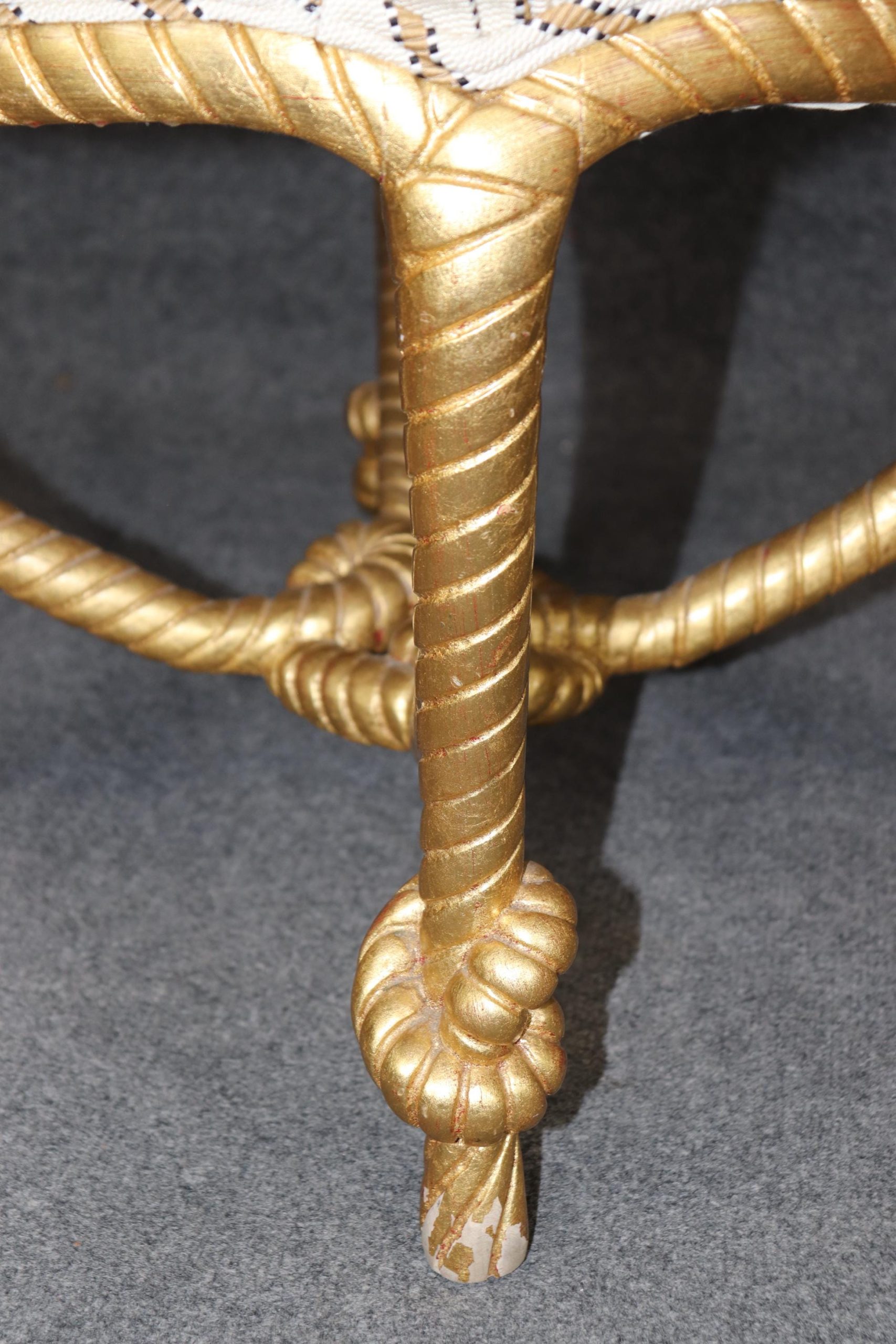 Mid Century Italian Gold Gilt Rope Twist Ottoman Bench - Image 7