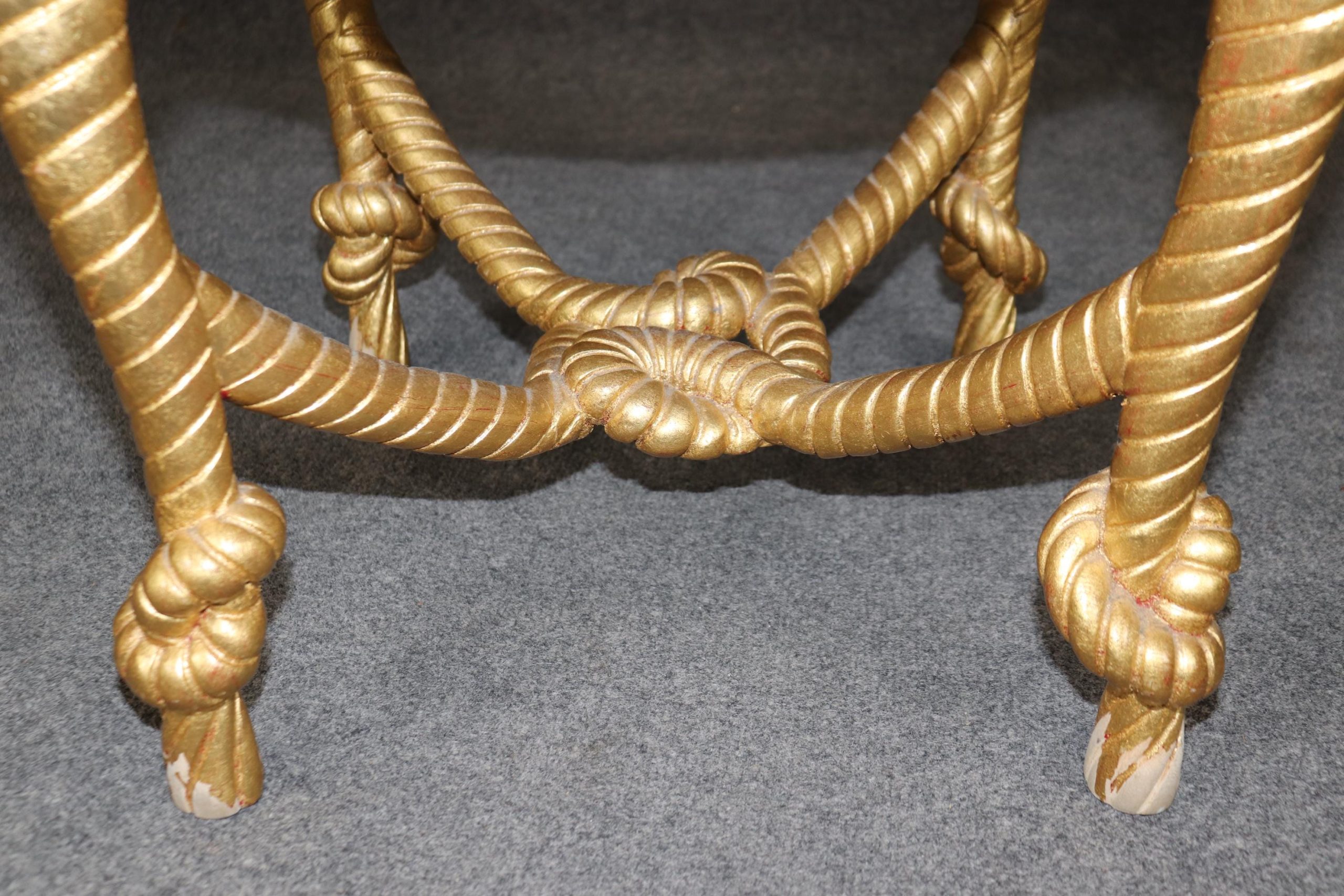 Mid Century Italian Gold Gilt Rope Twist Ottoman Bench - Image 8