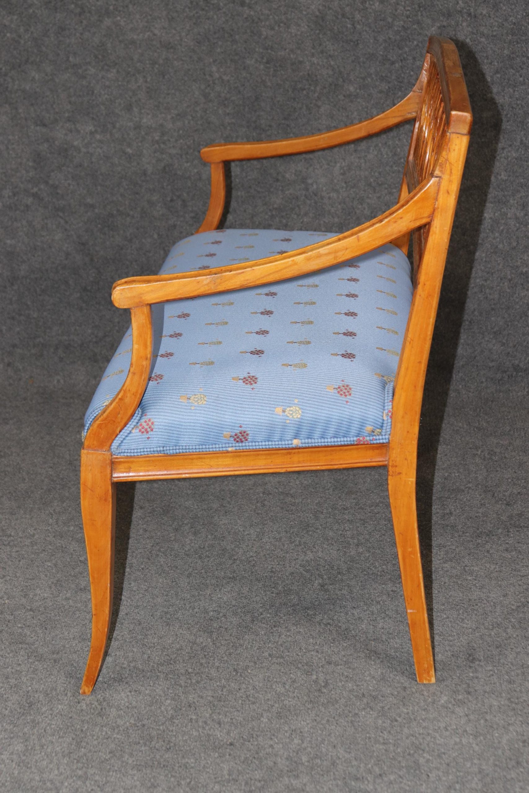 Antique Continental Walnut Settee: Blue Floral Upholstery Loveseat - Image 3