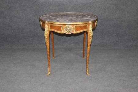 Antique French Marble Top Accent Table: Bronze Ormolu Edouard Millet Style