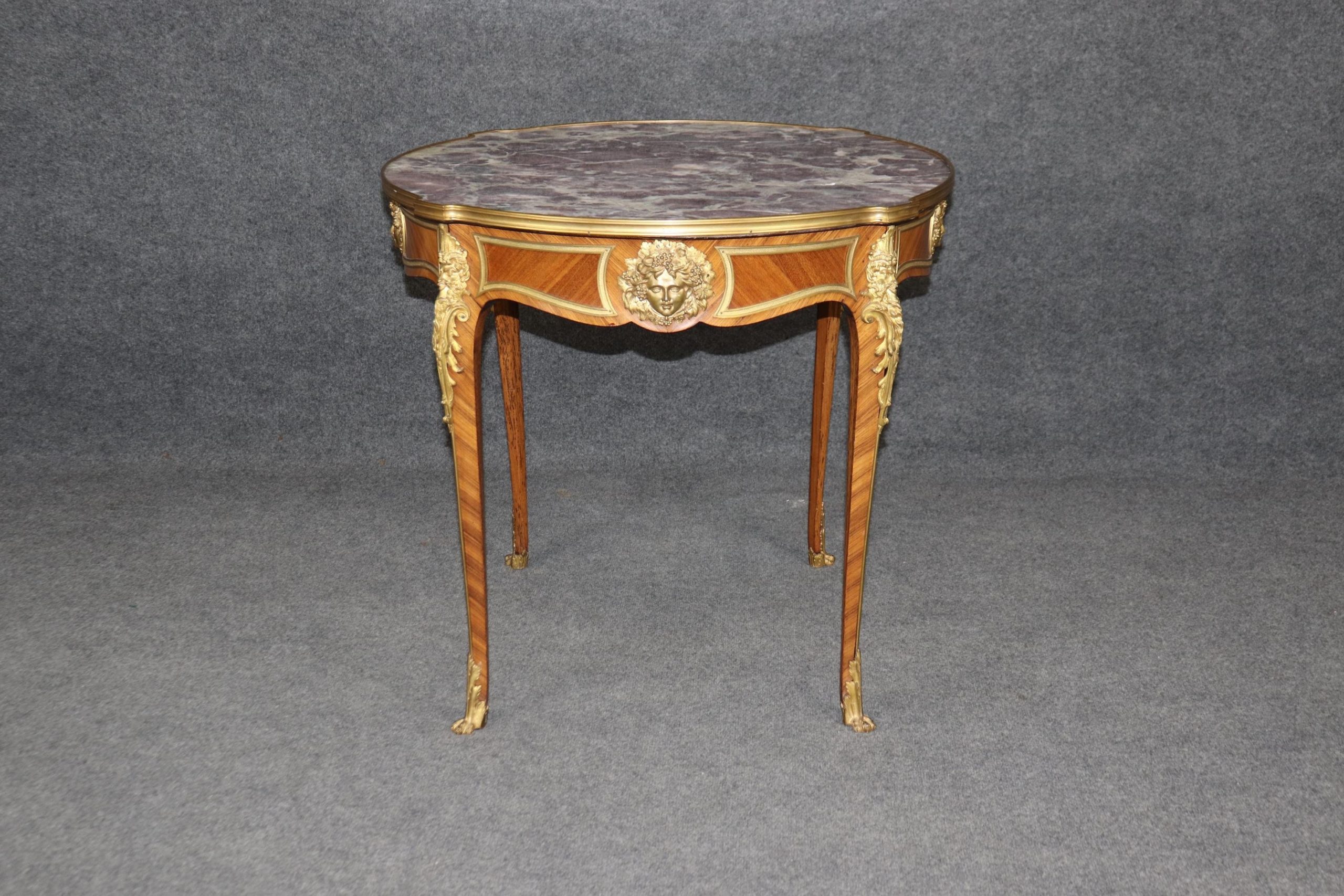 Antique French Marble Top Accent Table: Bronze Ormolu Edouard Millet Style