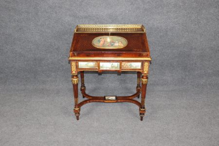 Antique French Secretaire Desk: Bronze Ormolu, Sevres Plaques