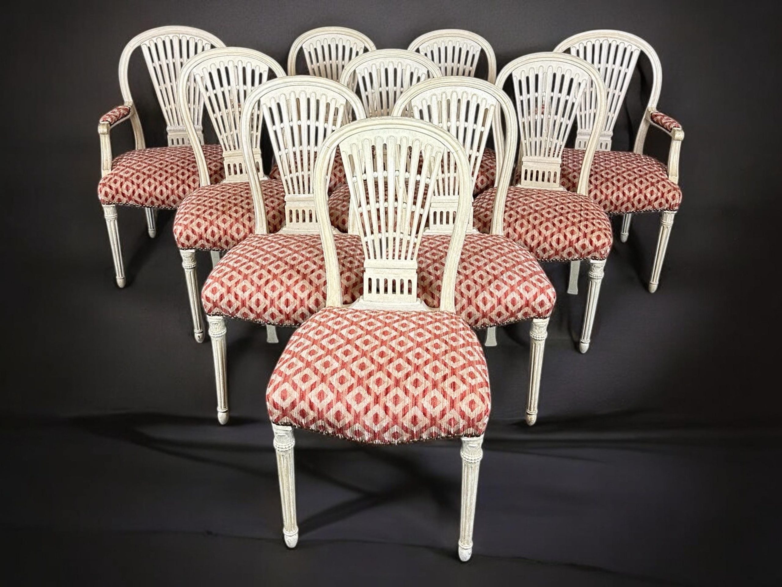 Louis XVI Style Balloon Back Dining Chairs - Set of 10 - Attributed to Maison Jansen