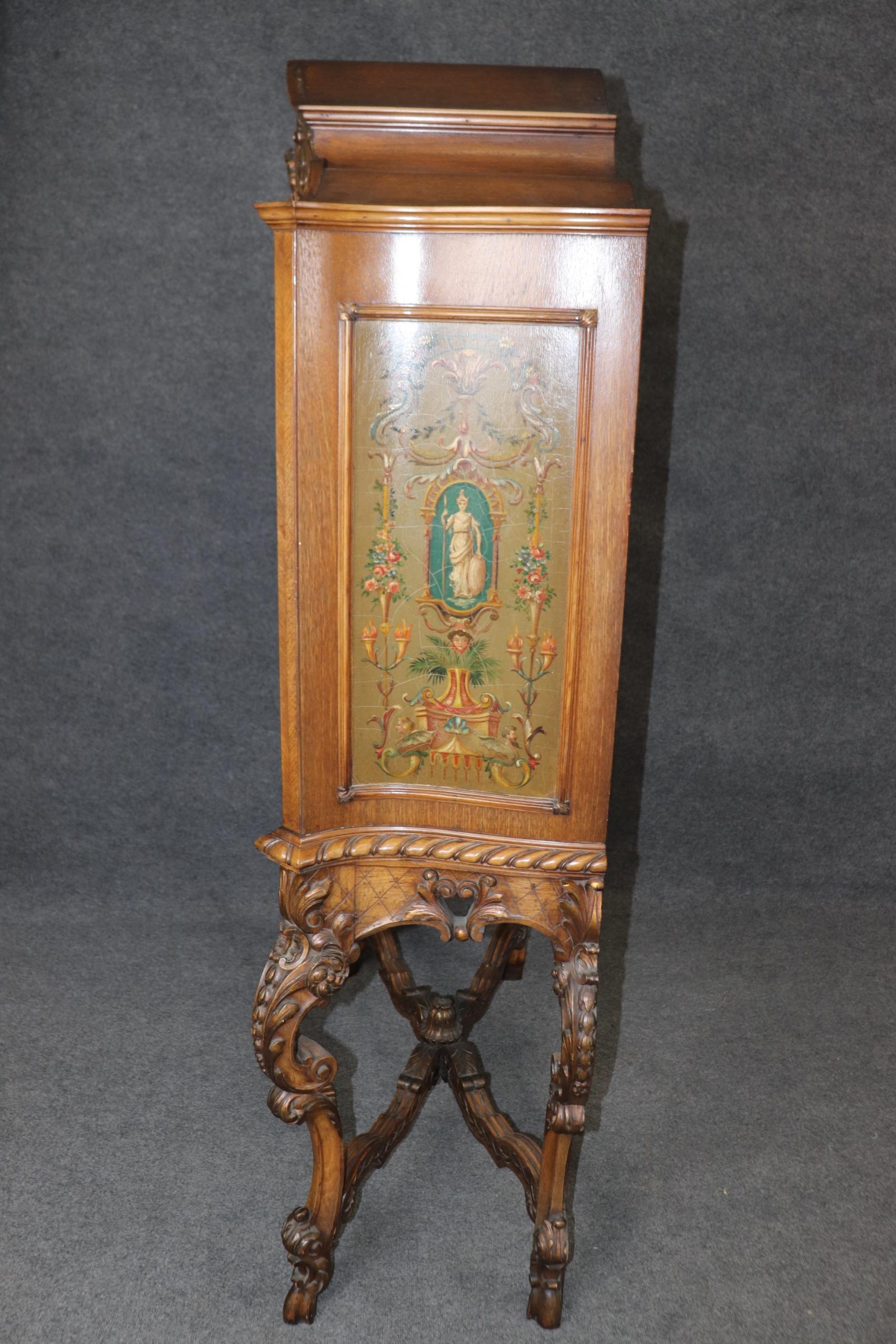 Antique French Carved Oak Bar Cabinet with Adams Paint - Image 3
