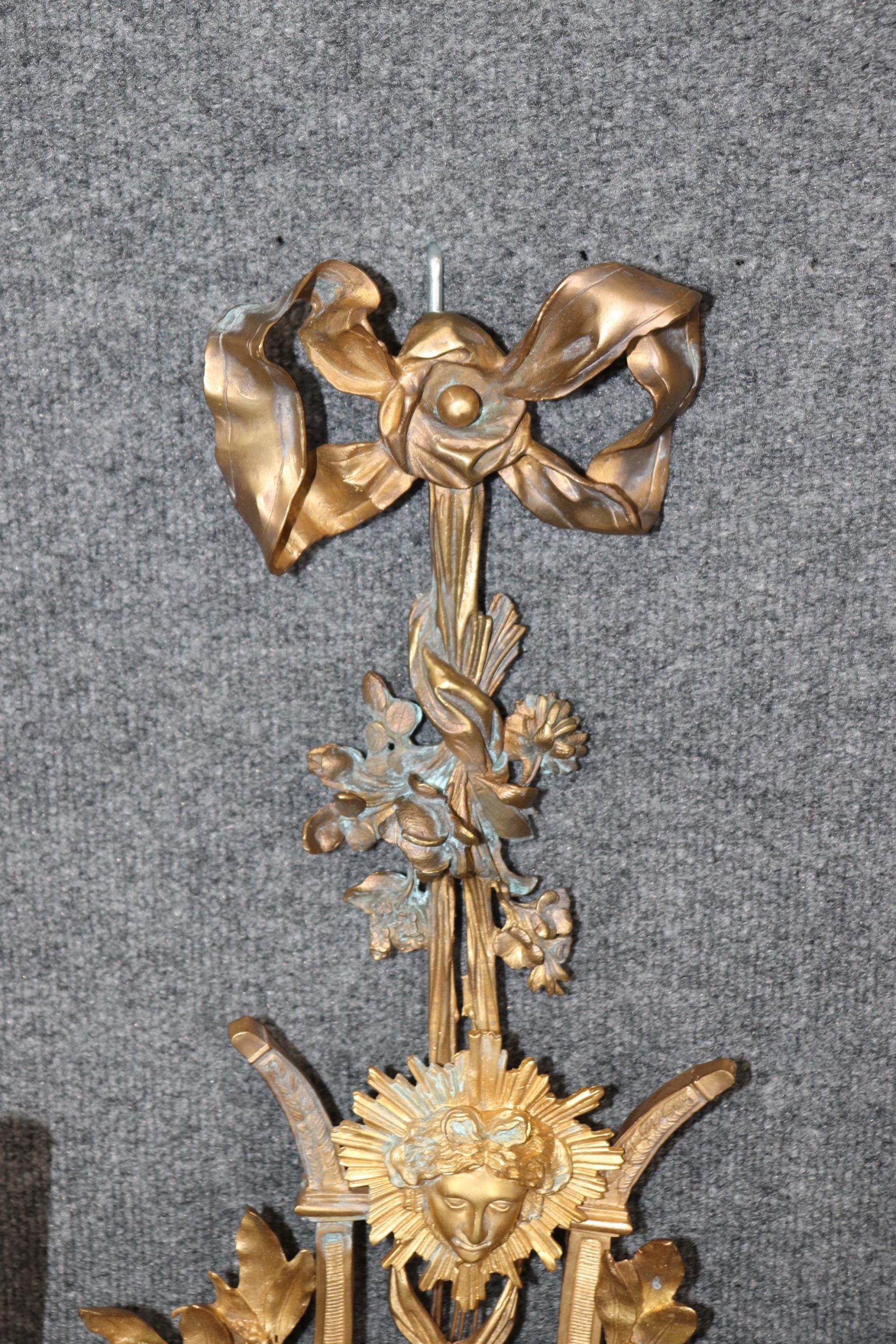 Antique French Louis XVI Gilt Bronze Sconces: Early 20th Century Pair - Image 8