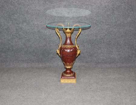 Antique Louis XV Style Rouge Marble Accent Table with Bronze Ormolu